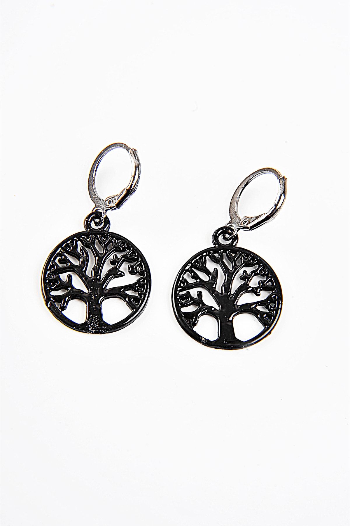EUROMODA Tree of Life Designed Black Coated Unisex Dangle Earrings