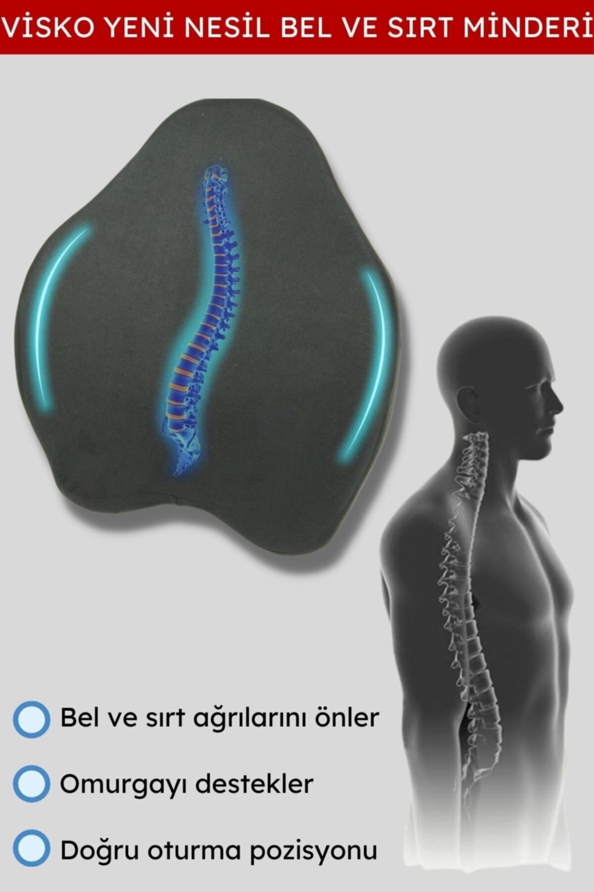 Ortopedik Bel Yastığı Sırt Minderi Araç Bel Minderi Lüx Bel Yastığı Ortopedik Bel Destek Minderi 2