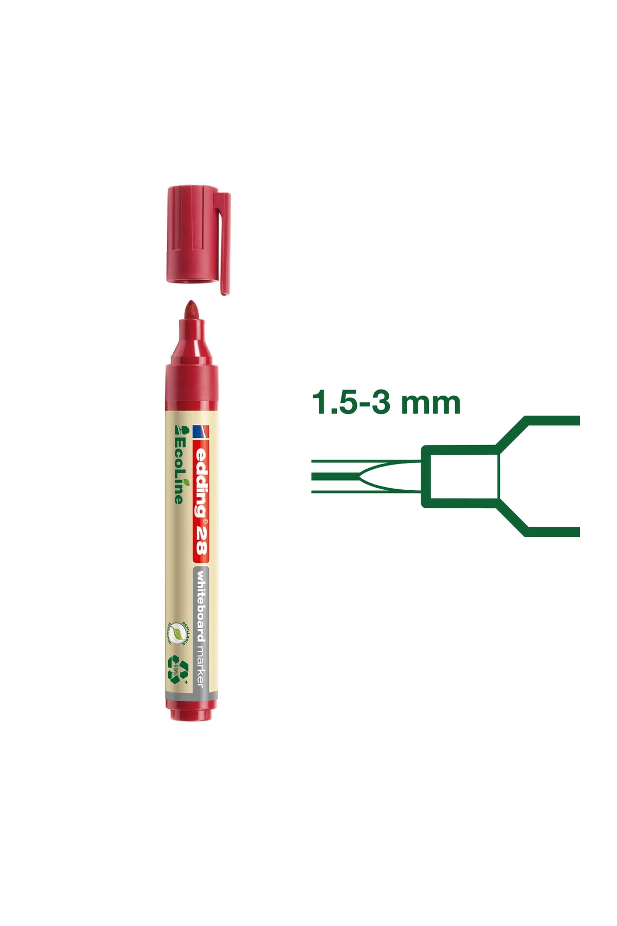 Edding 28 Ecoline Doldurulabilir Beyaz Tahta Kalemi Kırmızı 1 Adet