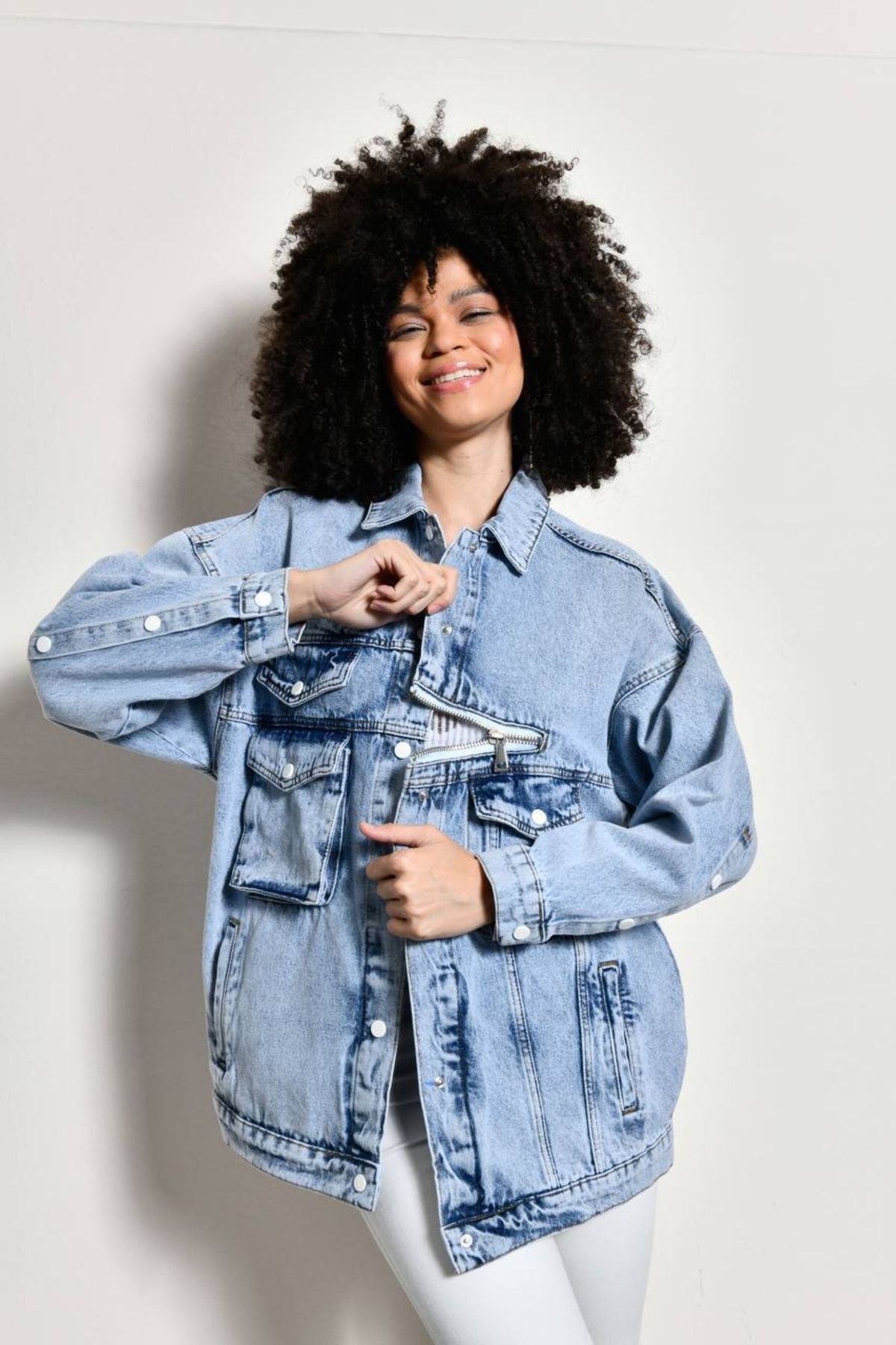 Mid length jean jacket hot sale