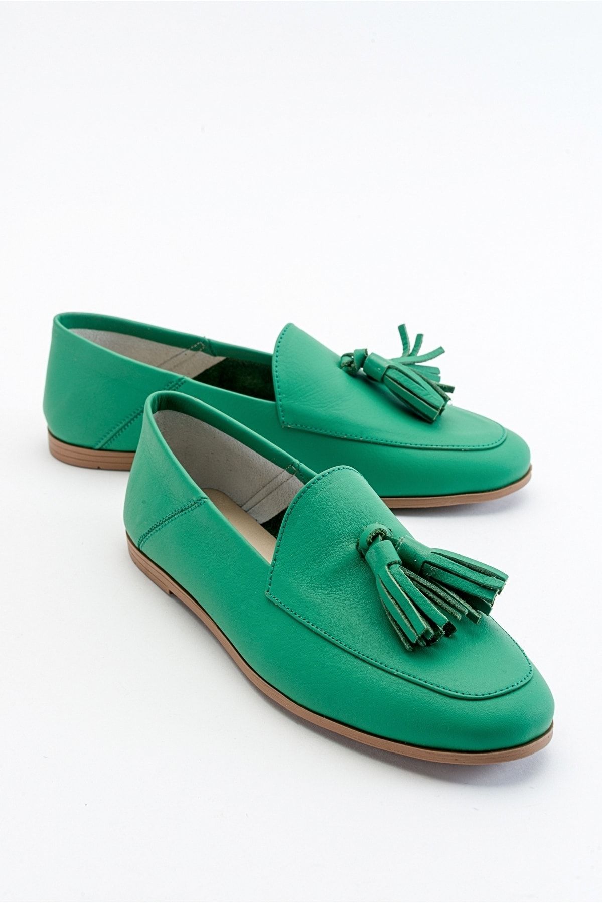luvishoes F04 Dark Green Skin Genuine Leather Shoes Trendyol