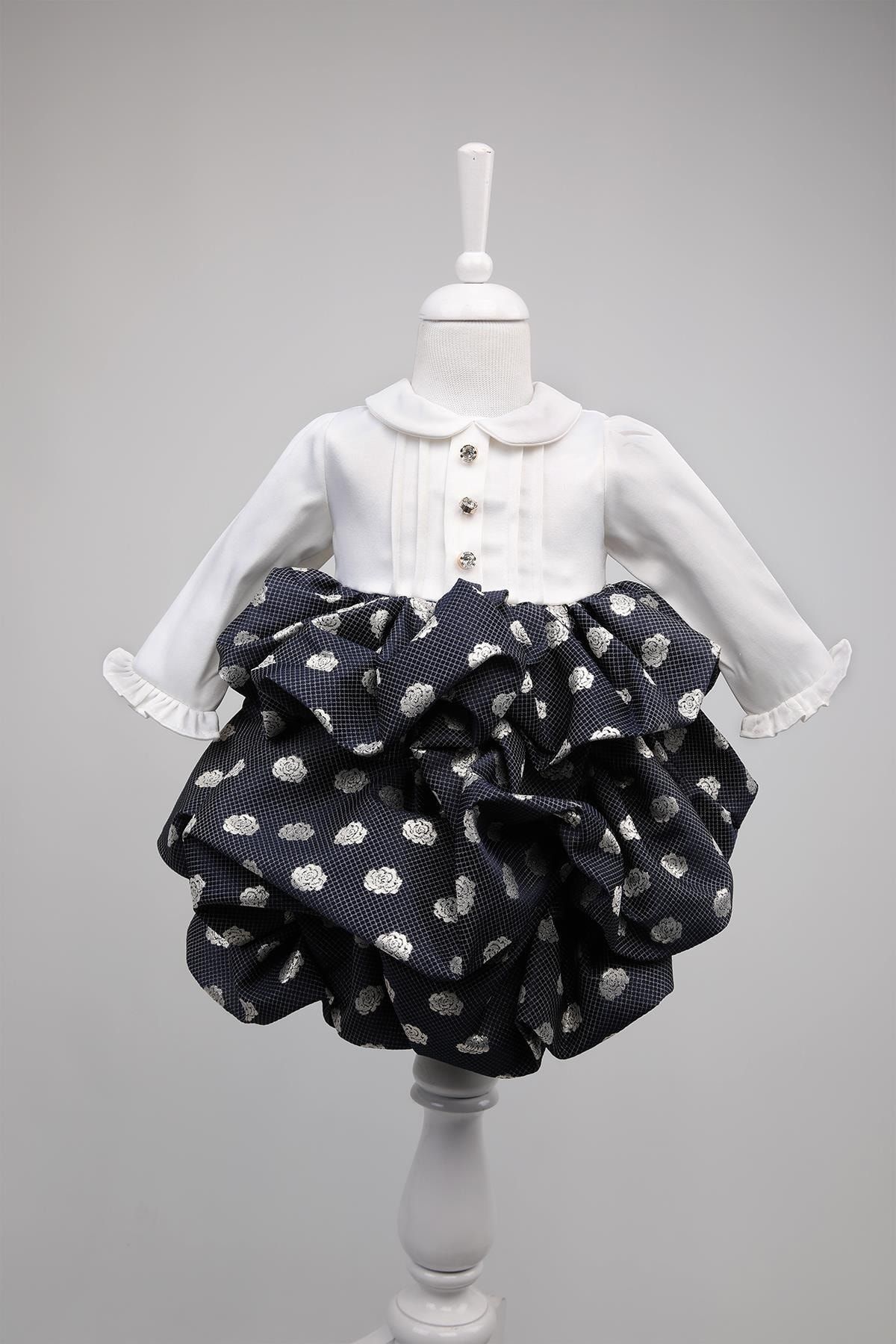 Babydola-Stone Buttoned Baby Girl's Evening Dress Holiday Dress 13900 3
