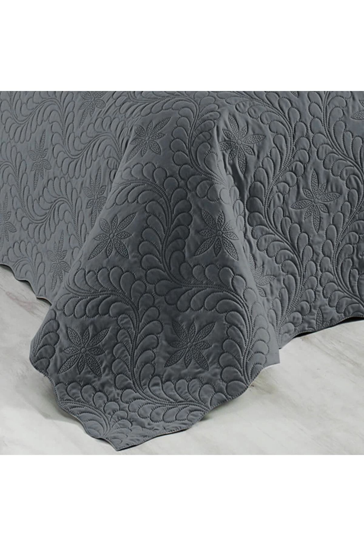 Örtüm-Ivy Anthracite Quilted Single Bedspread 3