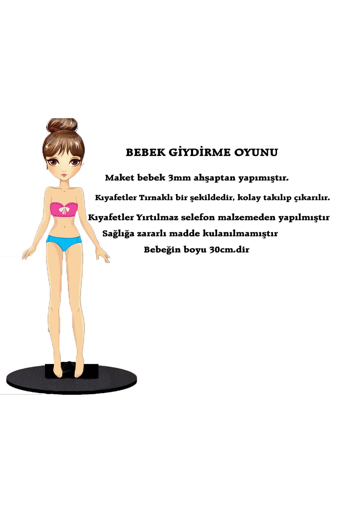 Ahşap Barbi Bebek Giydirme Oyunu Oyuncak Maket Bebek 3