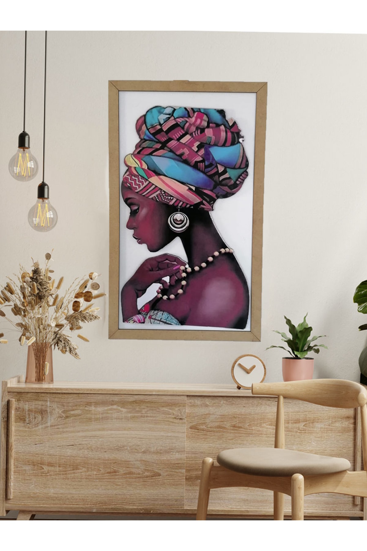 Modern Afrikalı Kdın Temalı Ahşap Tablo