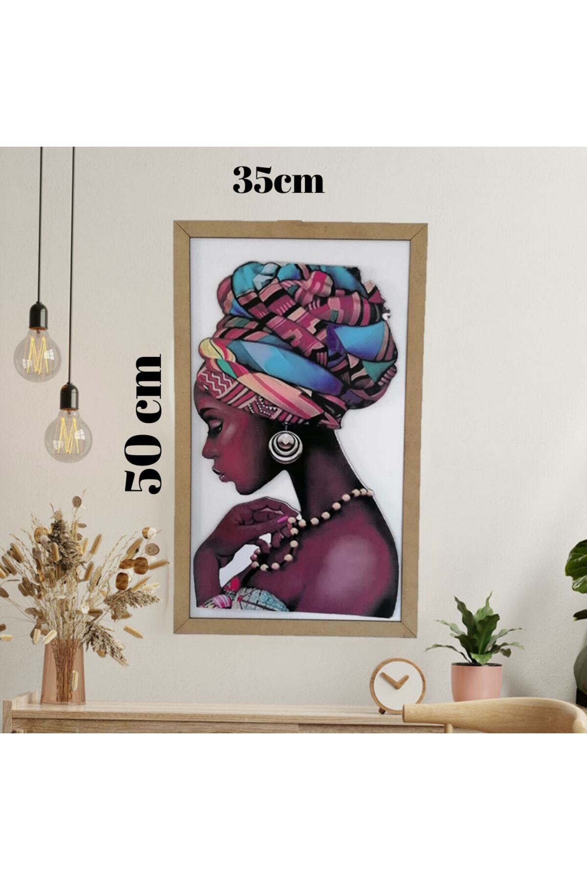 Modern Afrikalı Kdın Temalı Ahşap Tablo 3