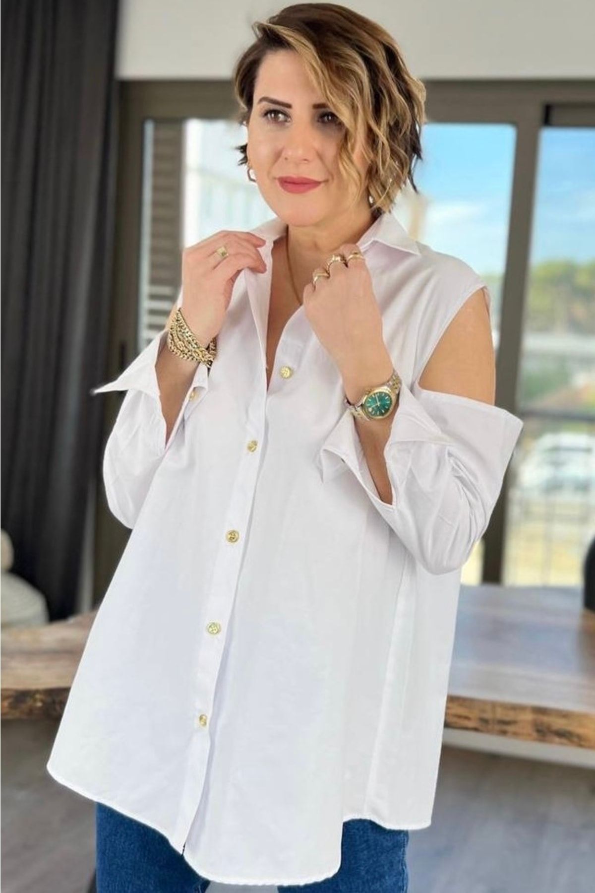 bb butik basic Off Shoulder White Shirt Trendyol
