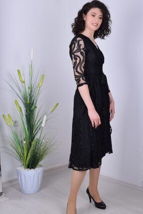 Kadın Siyah Kuruvaze Güpür Elbise 58-olivia