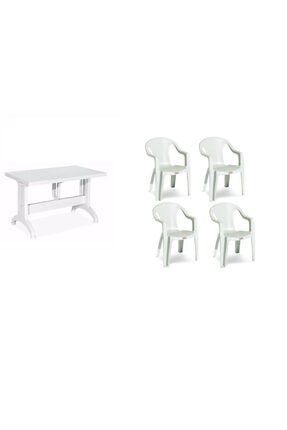 Plastik Sabit Masa 70x120 + 4 Adet Kollu Plastik Sandalye Mobilya (kırık Beyaz) Xömbx99 MRT53474