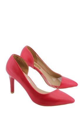 Kadın Kırmızı İnce Topuklu Şeffaf Detaylı Stiletto Ayakkabı AG653