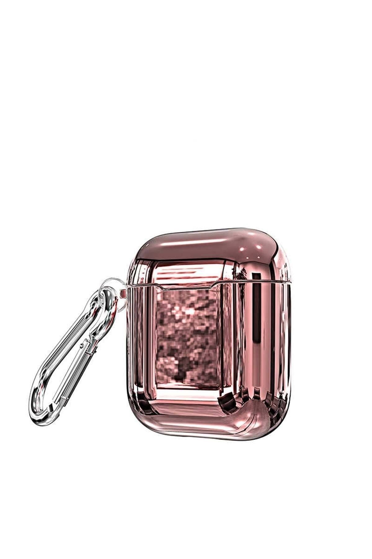 Apple Airpods Parlak Tasarımlı Silikon Kılıf - Rose Gold