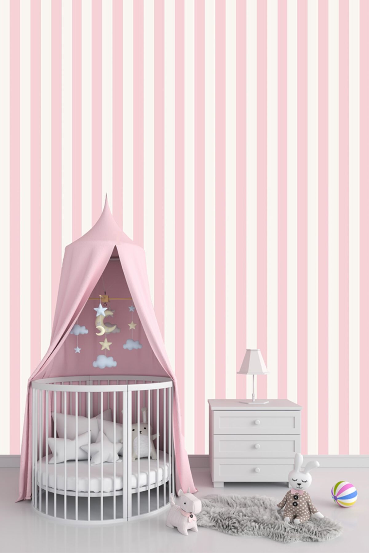 New Age Kalın Çizgili Açık Pembe Beyaz Duvar Kağıdı (5 M²) 7960 Fiyatı