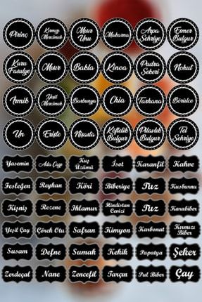 Siyah Baharat Bakliyat Mutfak Kavanoz Etiketi - 60 Adet Sticker 60LISTCK