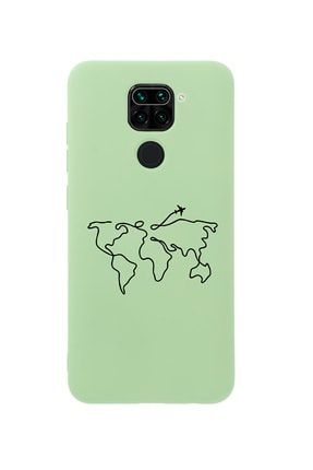 Xiaomi Redmi Note 9 Dünya Harita Rota Desenli Premium Silikonlu Yeşil Telefon Kılıfı MCXMRMN9LDHR