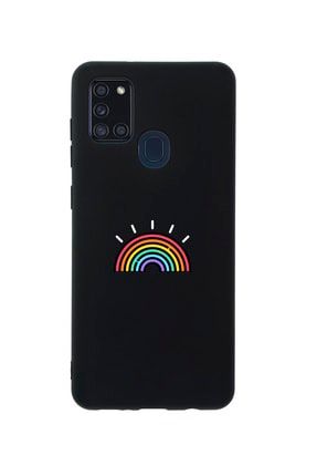 Samsung A21s Gökkuşağı Desenli Premium Silikonlu Siyah Telefon Kılıfı MCSAMA21SLGKK