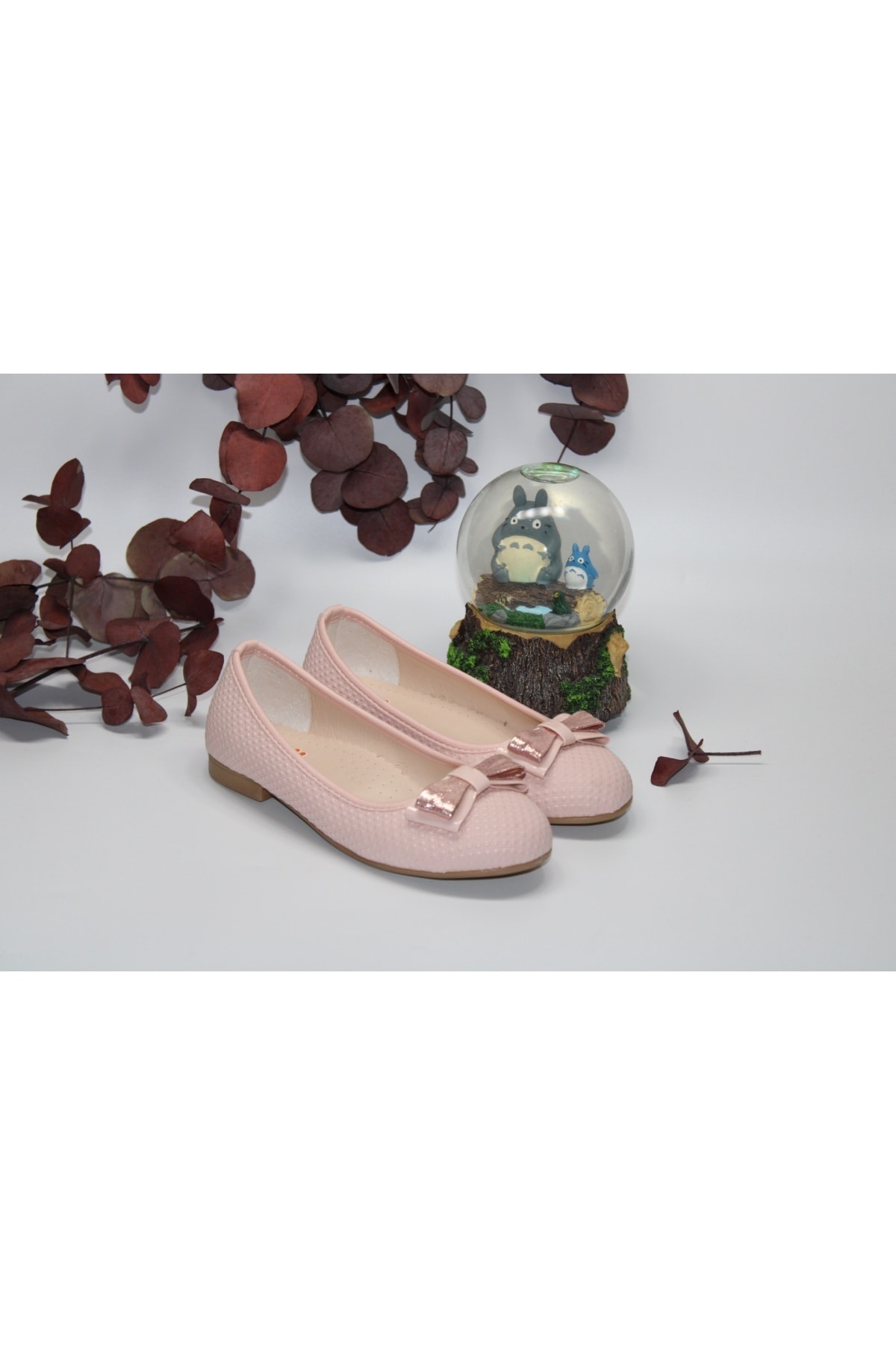 Minican Kız Çocuk Fiyonklu Düz Taban Pudra Günlük-abiye Babet Ayakkabı