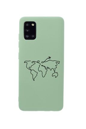Samsung A31 Dünya Harita Rota Desenli Premium Silikonlu Yeşil Telefon Kılıfı MCSAMA31LDHR
