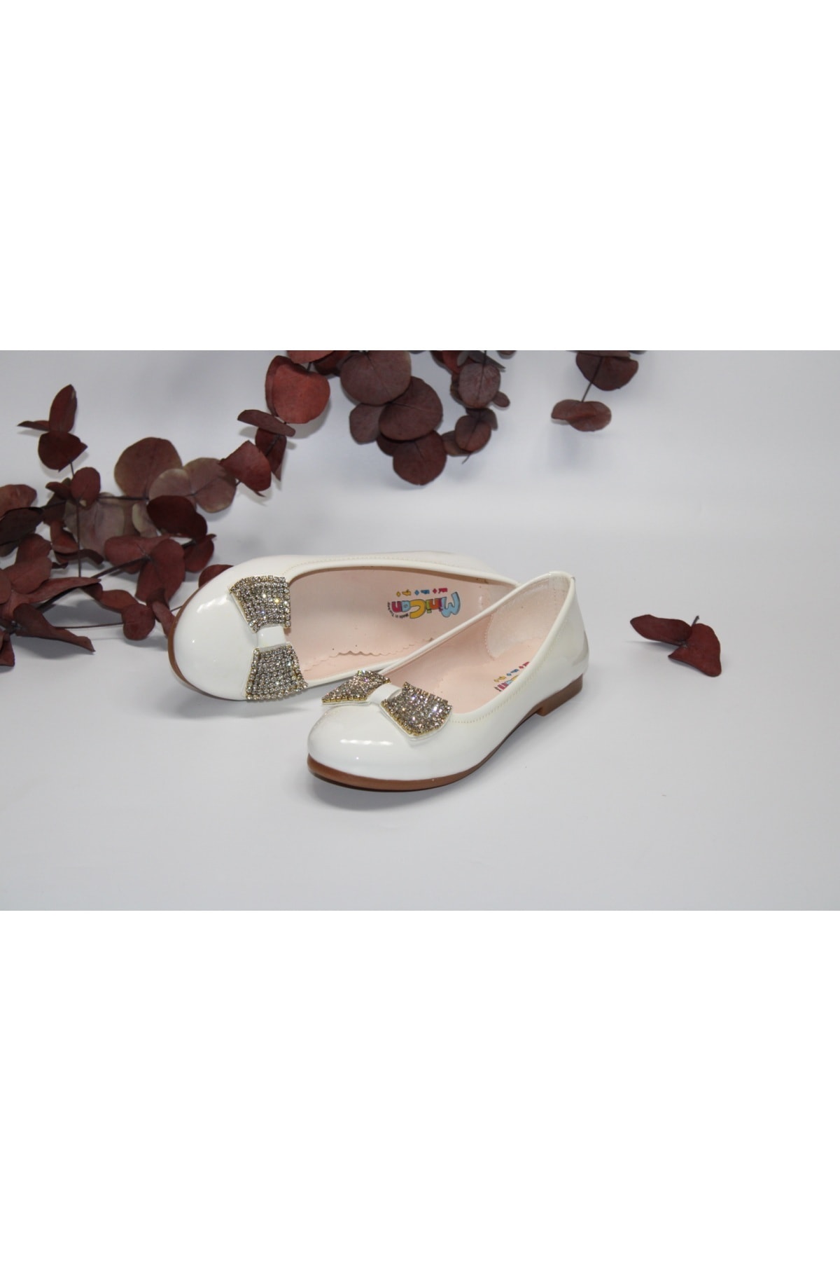 Minican Kız Çocuk Fiyonk Taşlı Düz Taban Altın Günlük-abiye Babet Ayakkabı