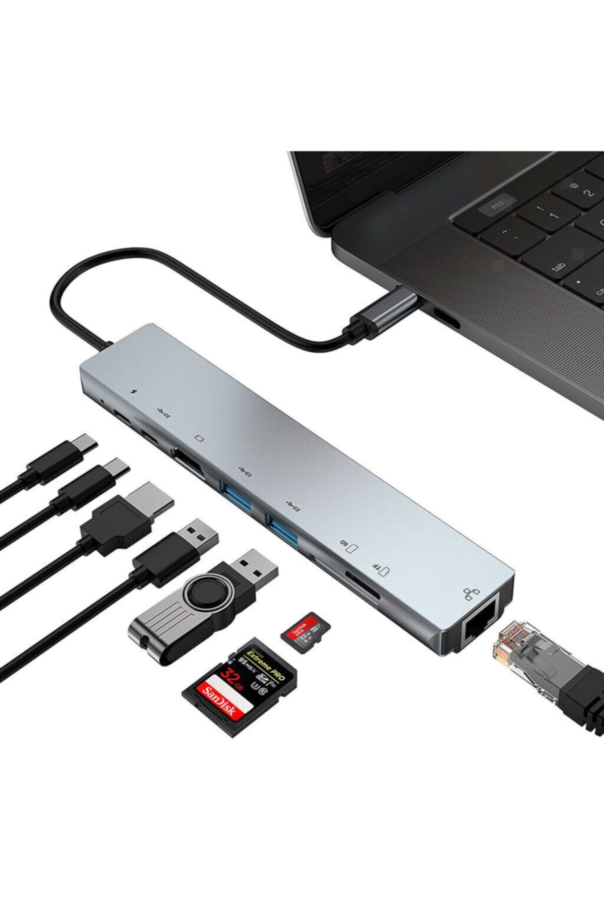 ARABULALACA-Ethernet USB Type C Hub Hdmi Input Macbook Air Macbook Pro Converter 8in1 2