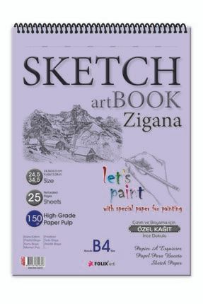 Sketchbook Zigana B4 Spiralli 150 gr. 24,5x34,5 cm 25 yp. Eskiz Defteri Sketchbook23x33