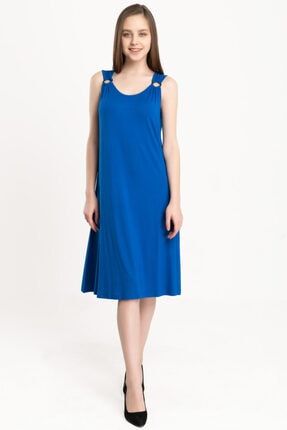 Aksesuar Detaylı Mavi Kolsuz Elbise 50777