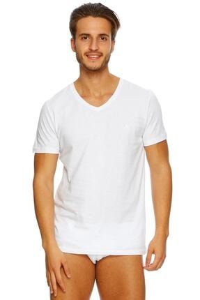 Erkek Beyaz 2 Li V Yaka T-shirt Atlet 039 ES011529