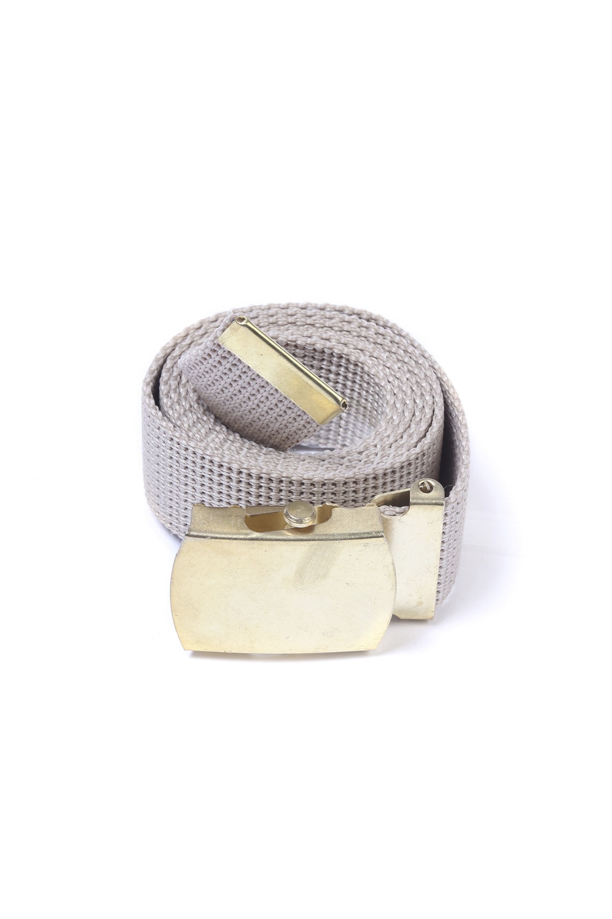 Asker Marketi Altın Renk Tokalı Kum Beji Beyaz Örme Kemer - 3 Cm Genişliğinde Palaska