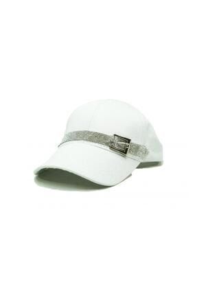Beyaz Swarovski Taşlı Kemer Detaylı Güneş Şapkası HWCY-GJKO-JVZB-TYGK-ARBK-222