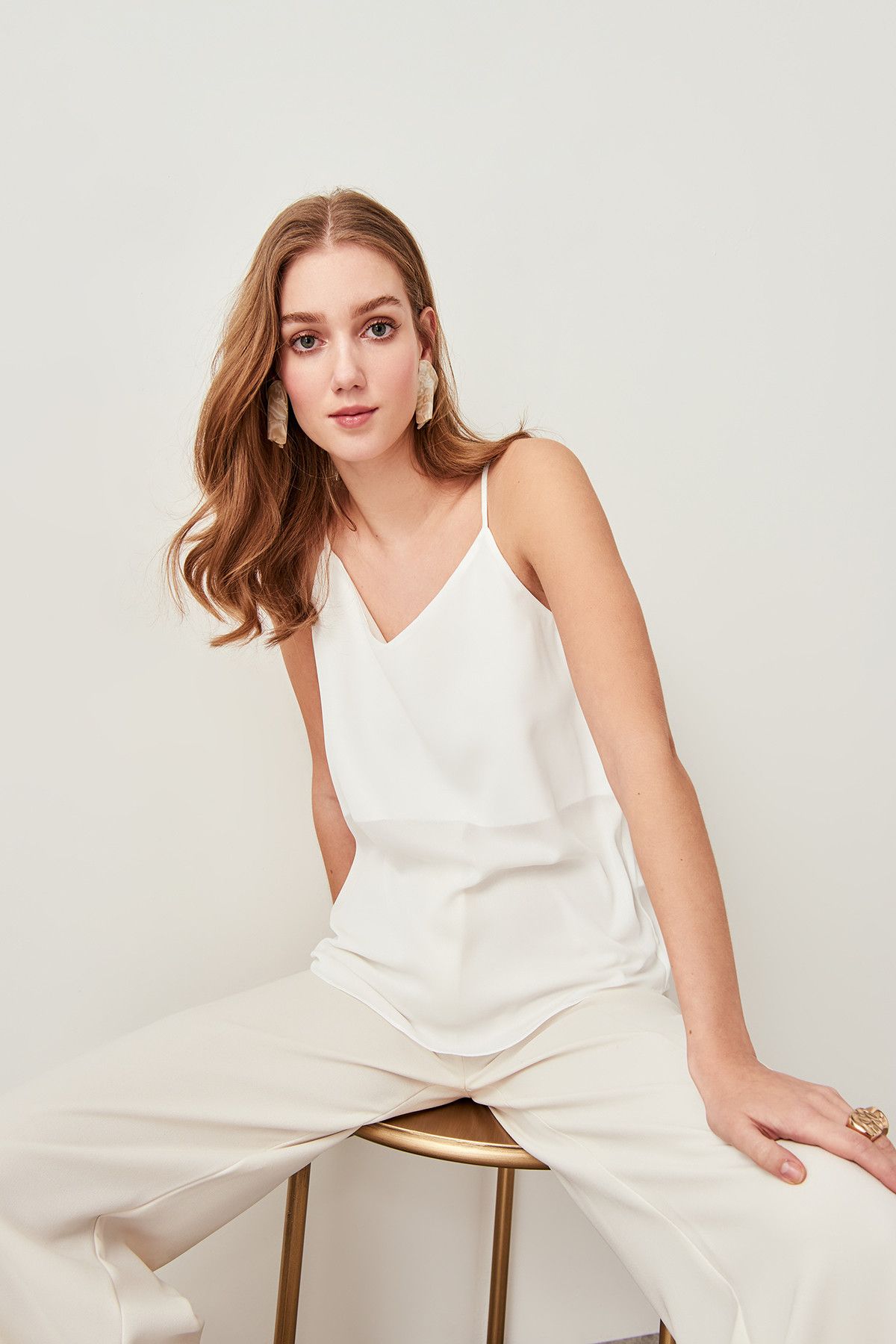 Trendyol Collection-Ecru Basic tkaná halenka s páskem TWOSS19BB0224 6