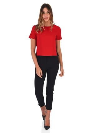 Kadın Kırmızı Siyah Peplum İki Renk Bluz D09D1487