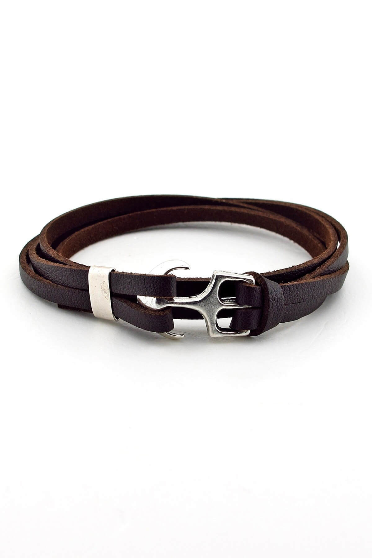 Solfera-Men's Two Sira Wrap Anchor Brown Original Leather Bracelet BT370 1