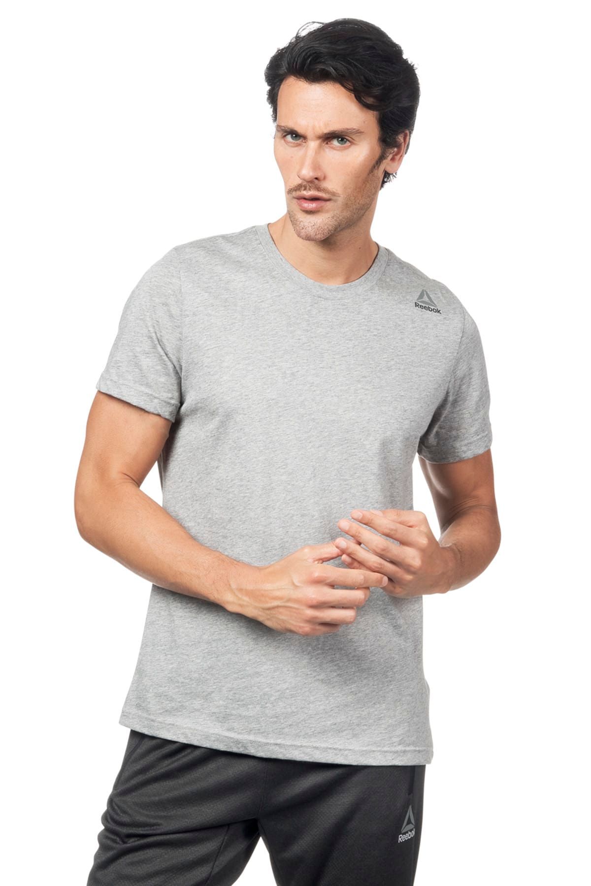 تی شرت طوسی یقه گرد طرح چاپی مدل ساده آستین کوتاه مردانه ریباک Reebok (برند انگلستان)