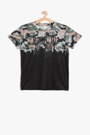 Siyah Erkek Çocuk Kamuflaj Desenli T-Shirt 9YKB16132TK