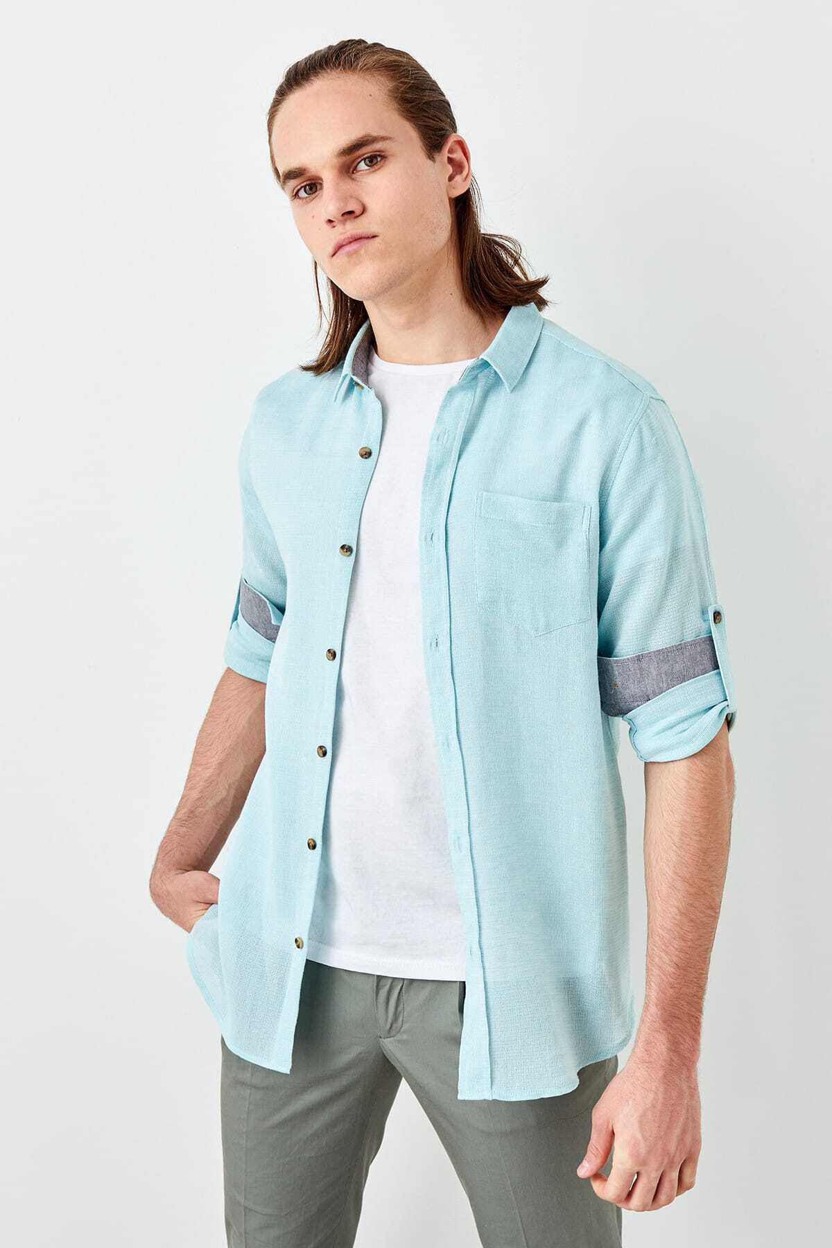 TRENDYOL MAN Mint Erkek Gömlek TMNSS19FO0030 Fiyatı, Yorumları ...