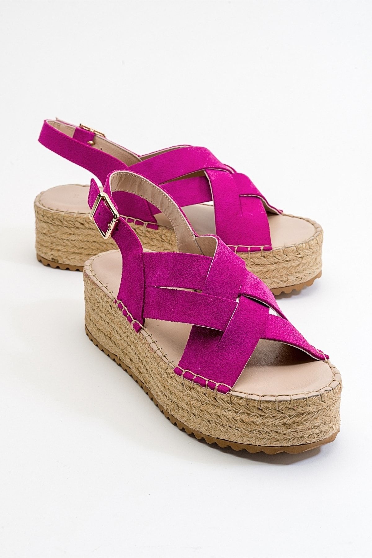صندل زنانه چرم اصل فوشیا Lontano Fuchsia luvishoes