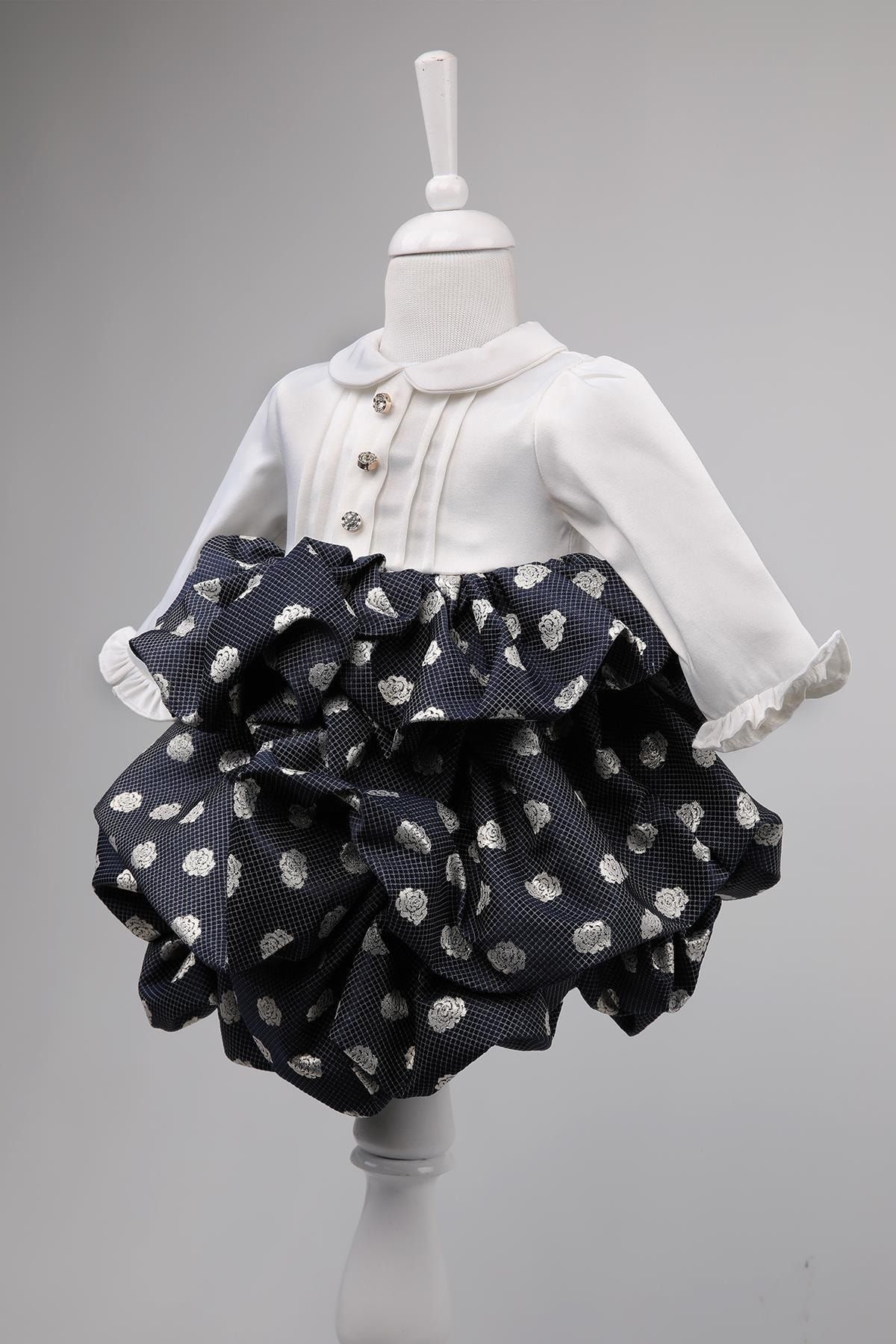 Babydola-Stone Buttoned Baby Girl's Evening Dress Holiday Dress 13900 1