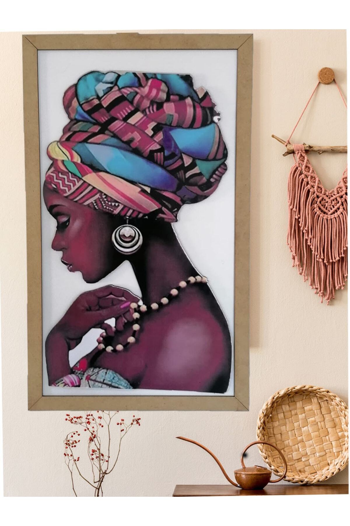 Modern Afrikalı Kdın Temalı Ahşap Tablo 2