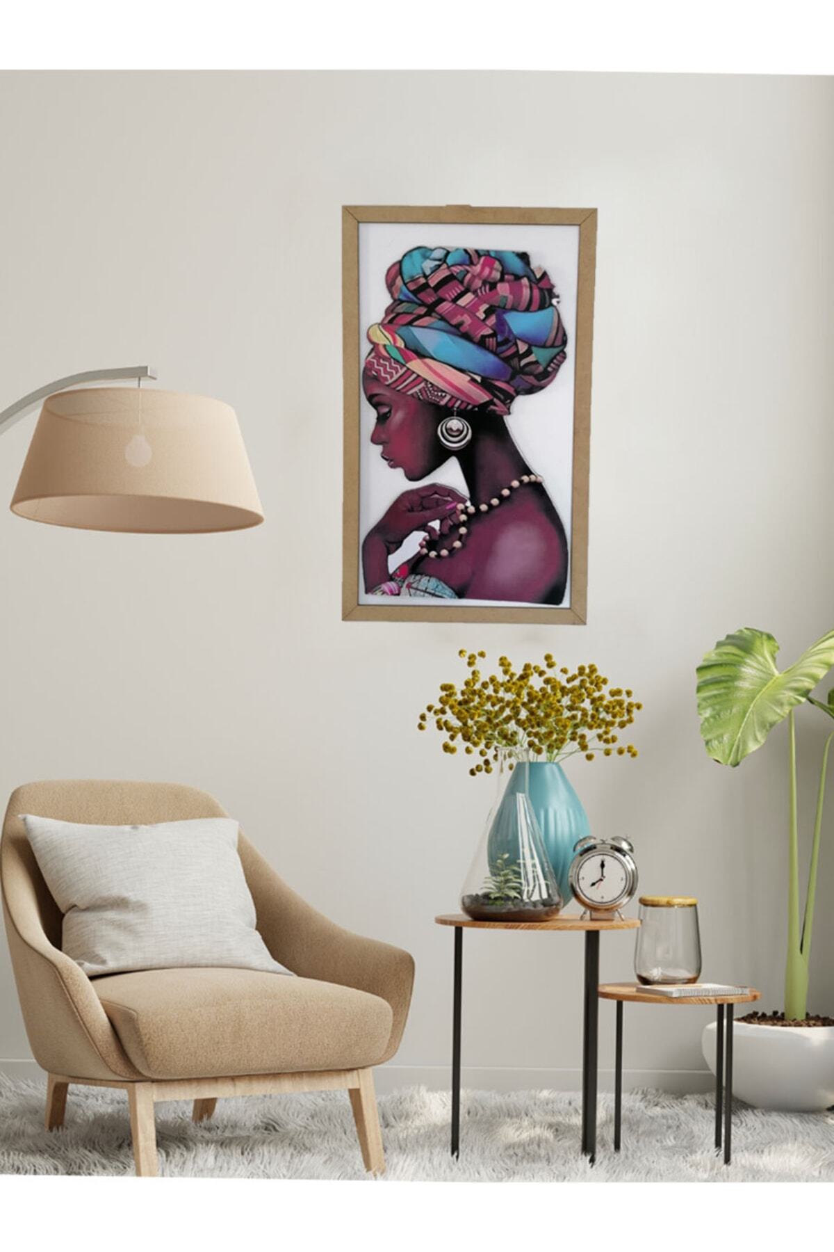 Modern Afrikalı Kdın Temalı Ahşap Tablo 4