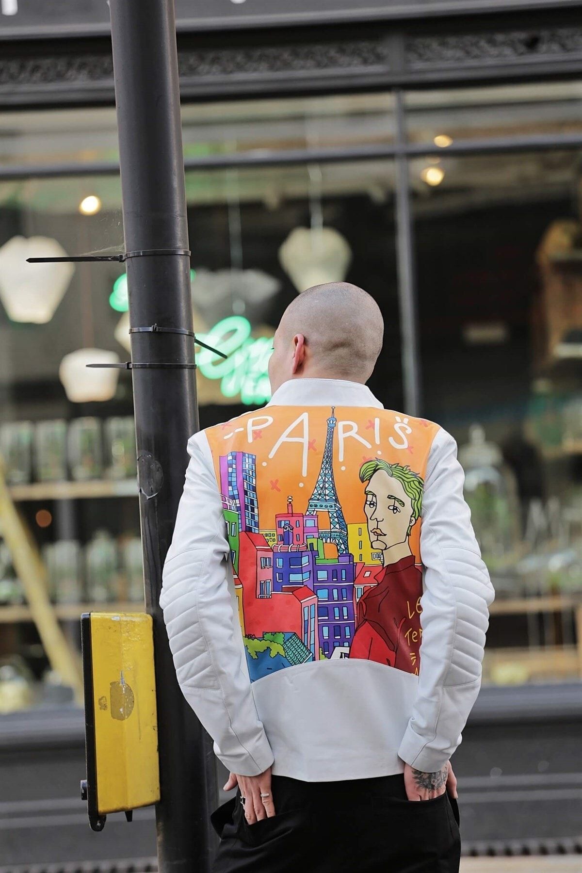 Deriderim کت چرم اصل مردانه با خط زیپ دار چاپ دیجیتال طراحی ویژه ایکیگای پاریسی