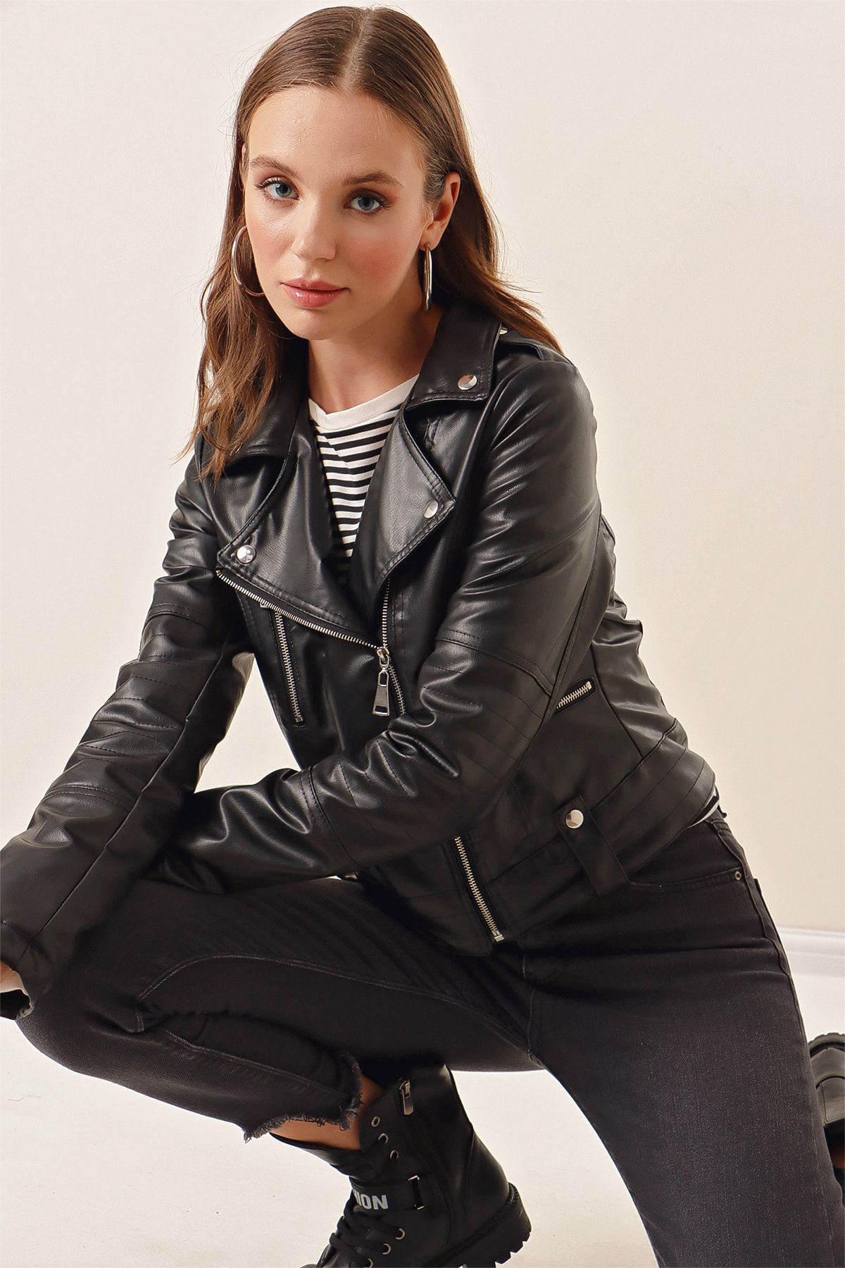 Short faux online leather jacket