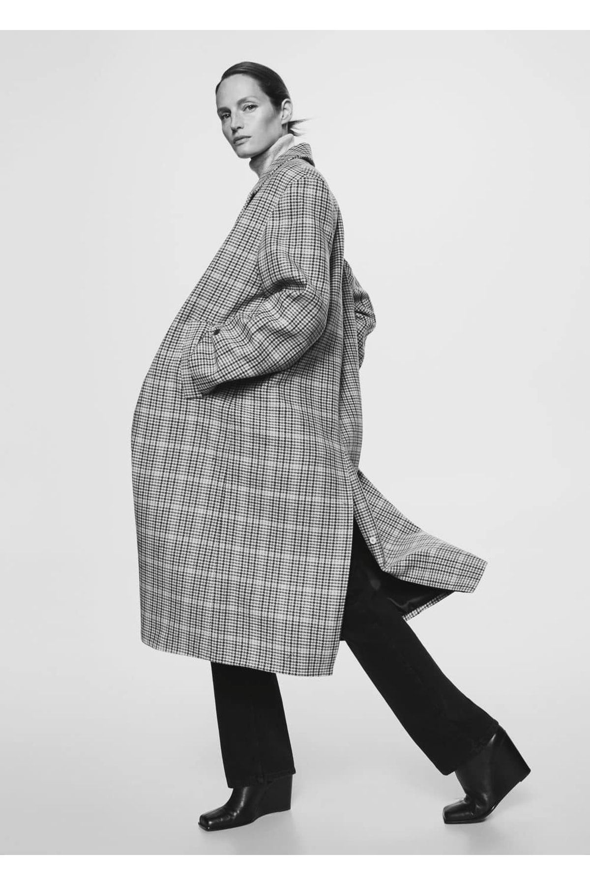MANGO Woman-Houndstooth Patterned Woolen Coat 6
