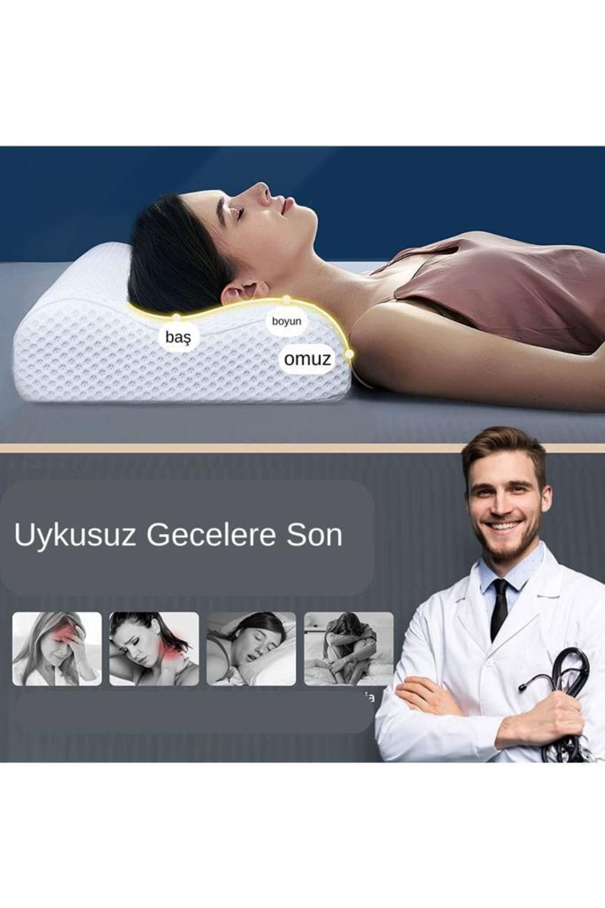 Viscomina-Pernă ortopedică pentru gât Pernă ortopedică cu suport pentru gât cu două fețe 3