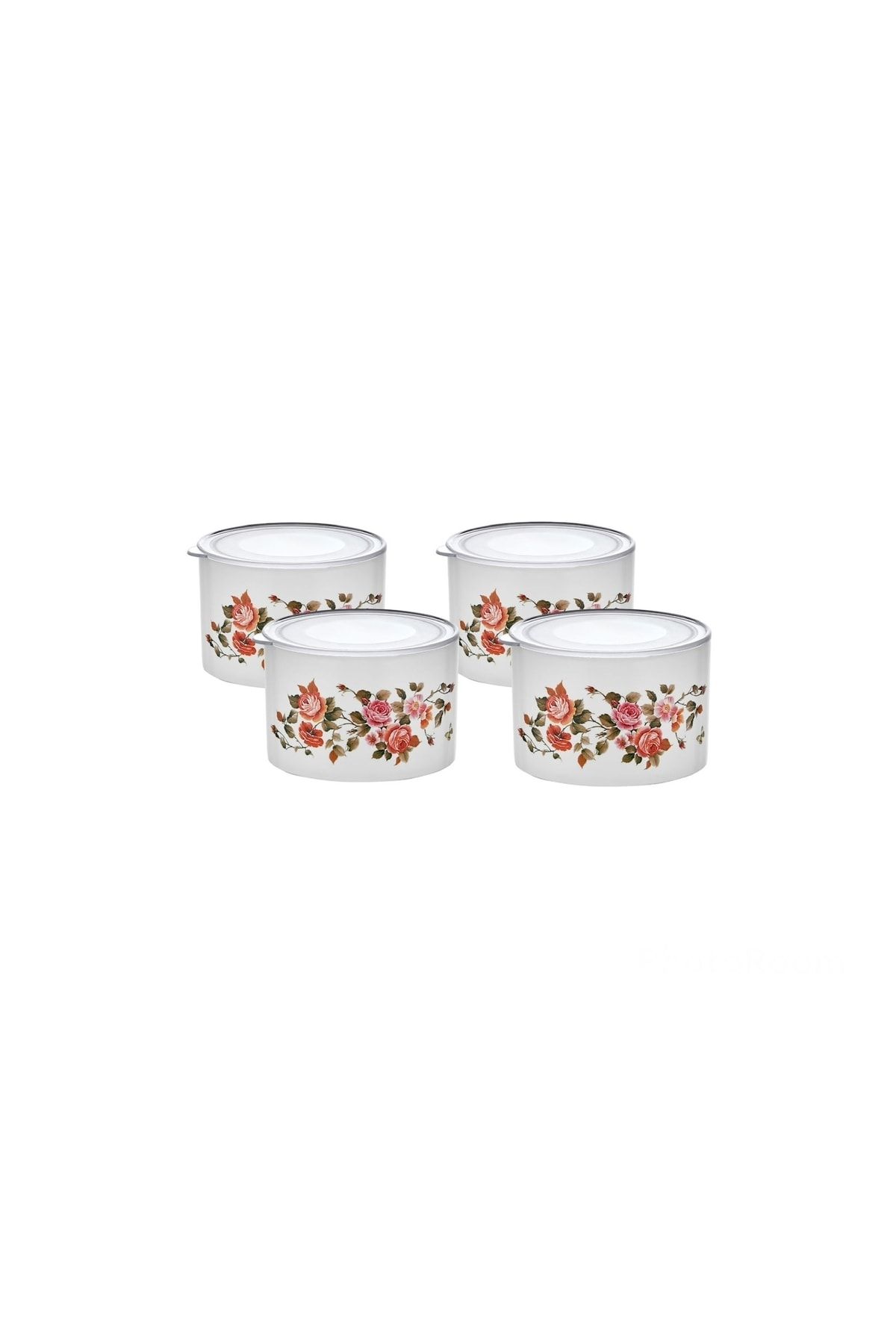 Cosiness-Floral Patterned 4-Piece Jar Set with Transparent Lid - 0.4 Lt 1