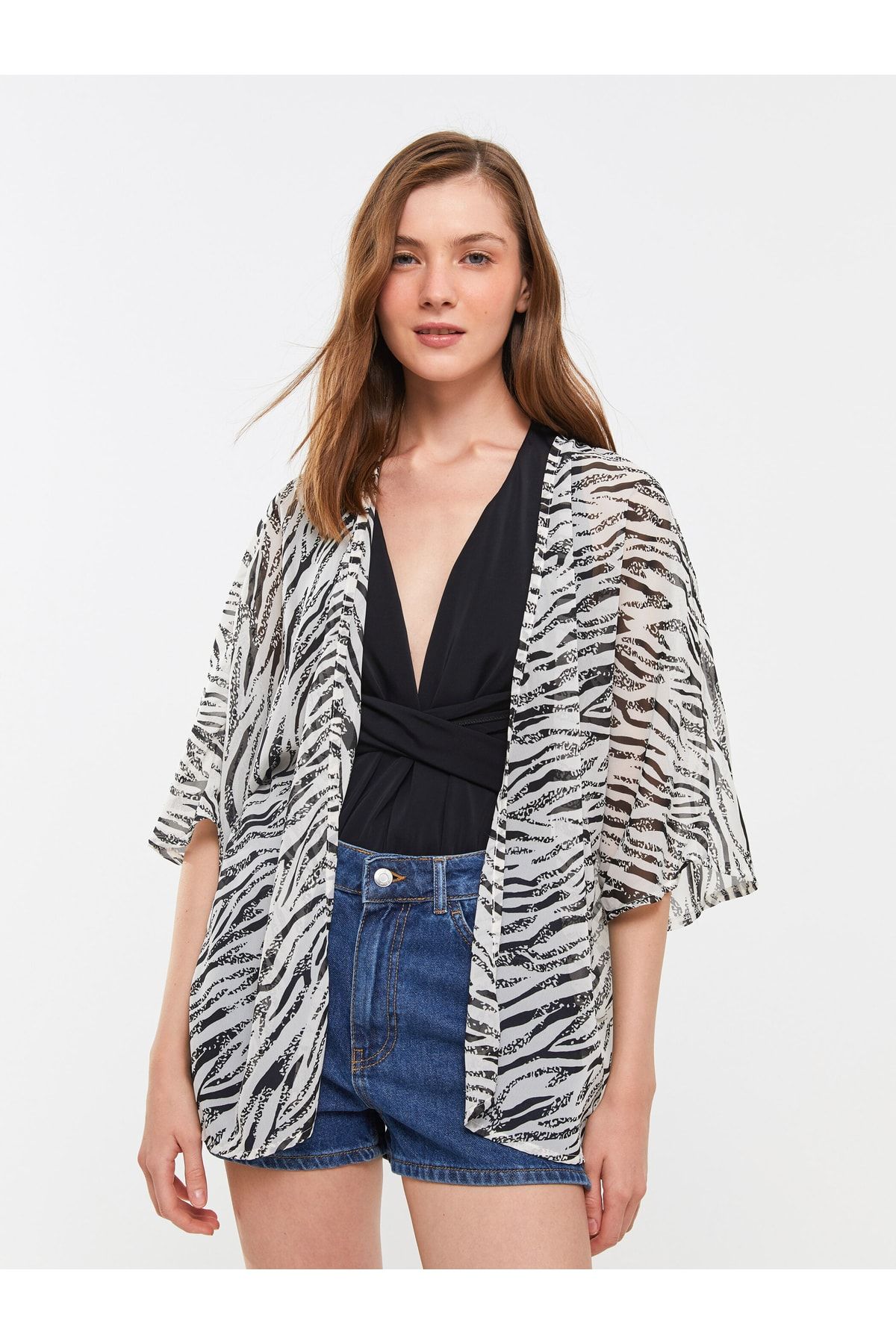 Şal Yaka Desenli Kadın Kimono