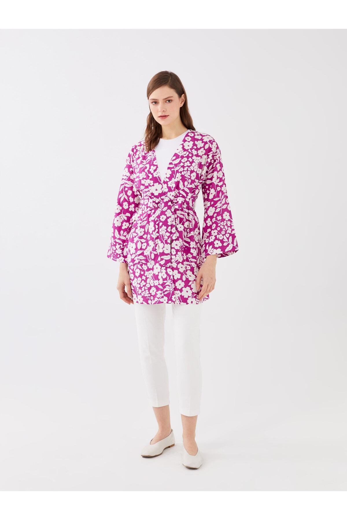 Şal Yaka Çiçekli Uzun Kollu Oversize Kadın Kimono