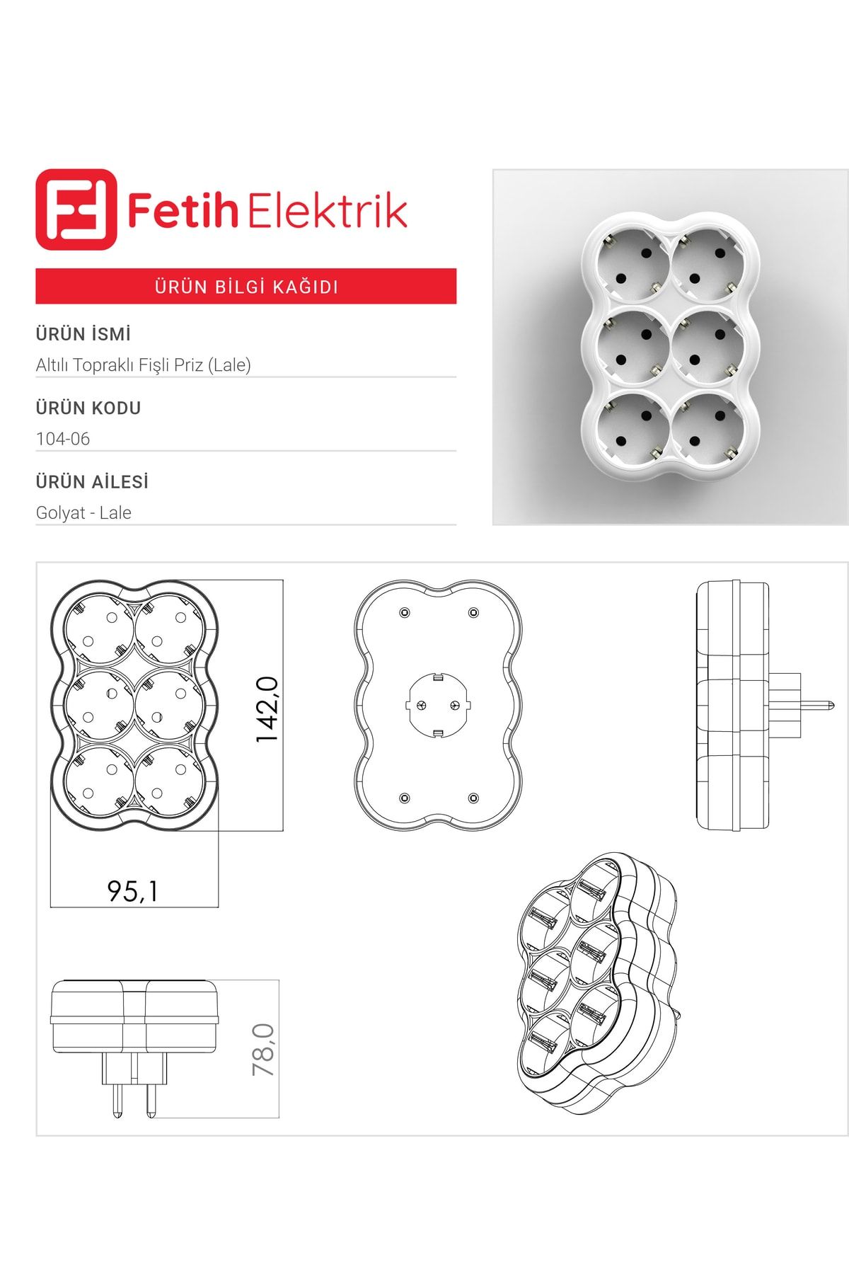 Toptancı Amca-Hexagonal Grounded Plug Socket Multiplier Socket Plug Golyat Multiple Socket 2