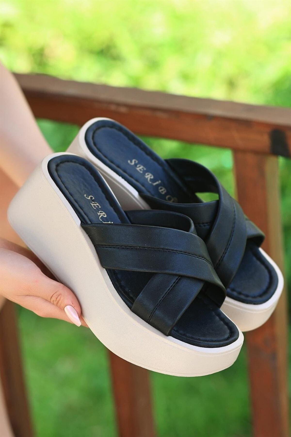 Kadın Oben Siyah Cilt Krem Dolgu Topuk Terlik