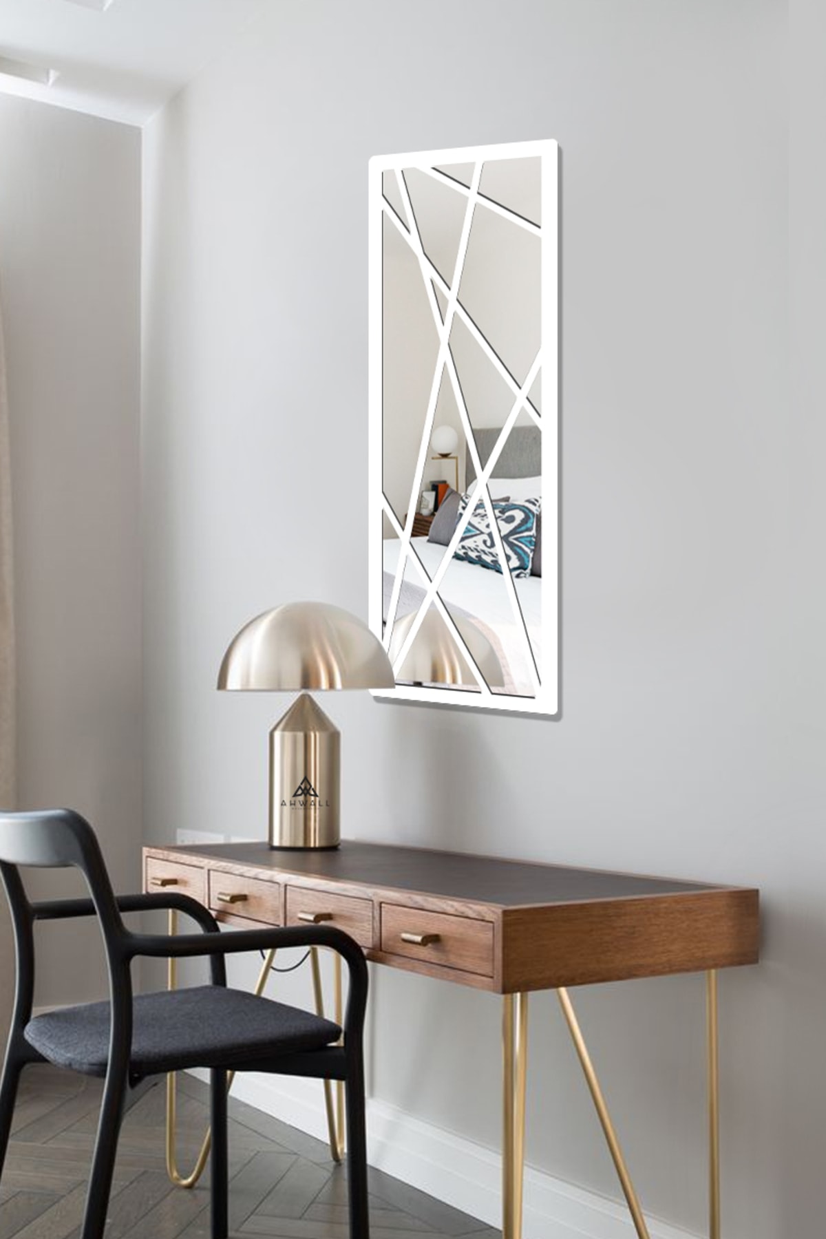 Mirrored Plexiglass Polygonal Table on MDF White Color