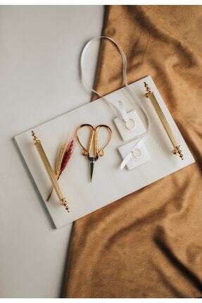 MERALP Ince Mermer Antik Söz/nişan Tepsisi, Altın Makas,2 Adet Çıkarılabilir ...