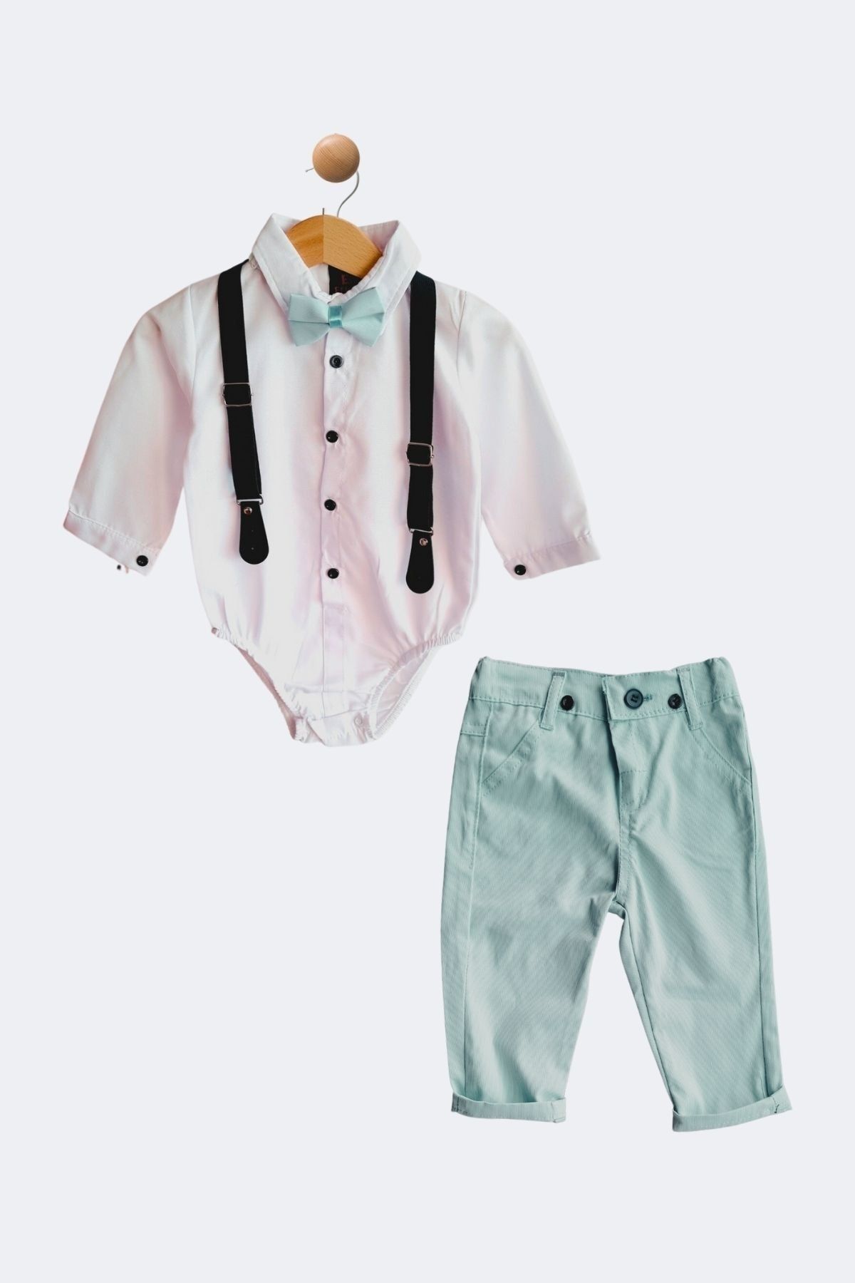 Minytrendy Baby Boy 4 Piece Suspender Long Sleeve Shirt with Bow